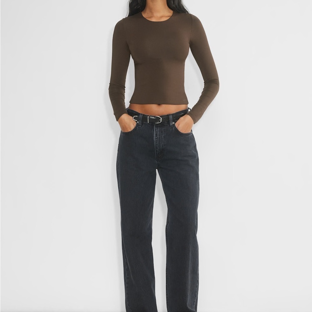 Aritzia/Babaton dark brown crewneck long sleeve top